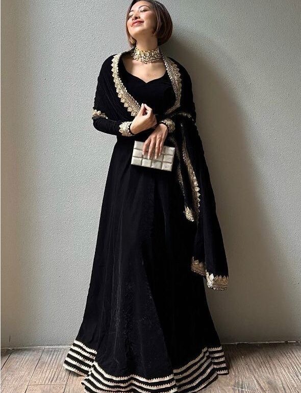Regal Velvet Lehenga Set With Designer Dupatta