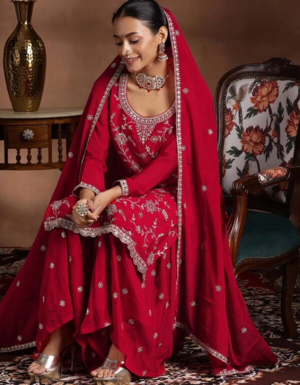 Regal Scarlet Luxe Silk Sharara Ensemble