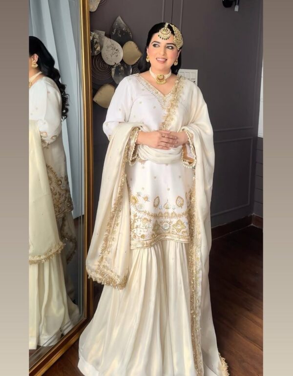 Regal Reshma White Luxe Sharara Ensemble With Dupatta