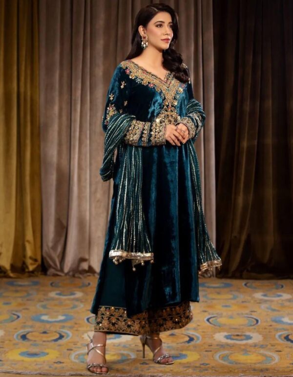 Regal Teal Velvet Festive Ensemble