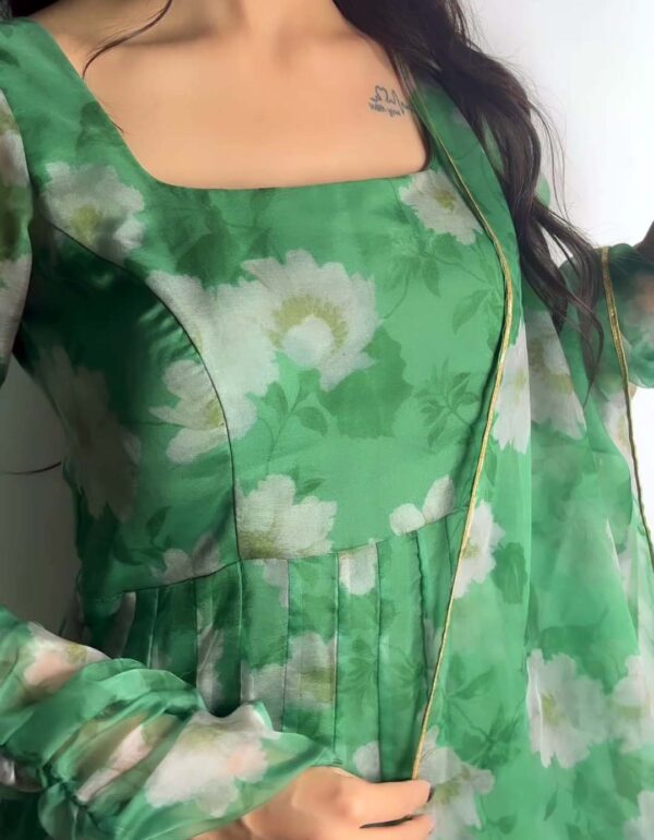 Regal Green Organza Anarkali with Embroidered Waist Elegance