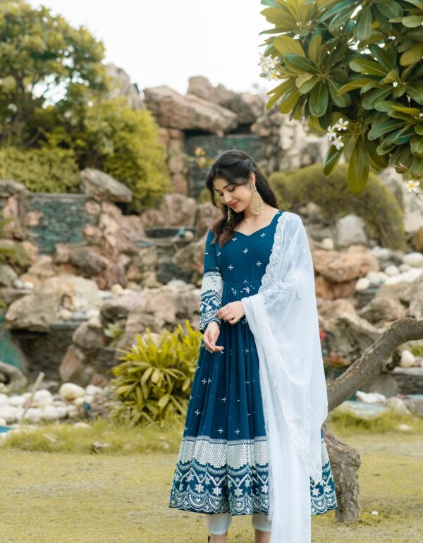 Regal Navy Anarkali Ensemble with Ivory Elegance