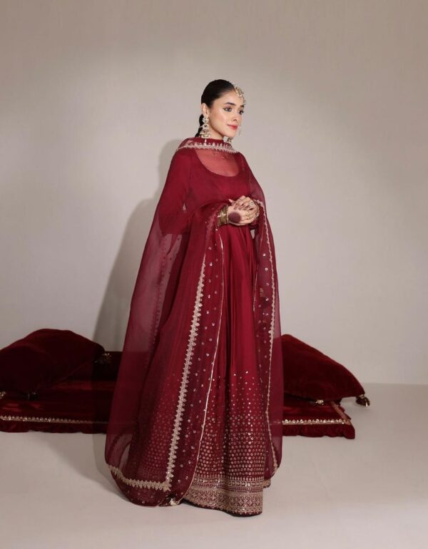 Crimson Bloom Regal Silk Anarkali Ensemble
