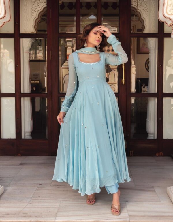 Regal Aqua Bloom Anarkali Ensemble