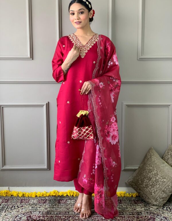 Regal Chanderi Silk Kurta Set with Blossom Dupatta