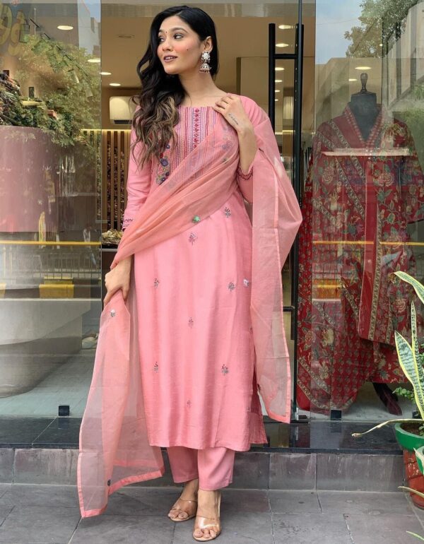 Regal Rose Chanderi Embroidered Festive Suit Set