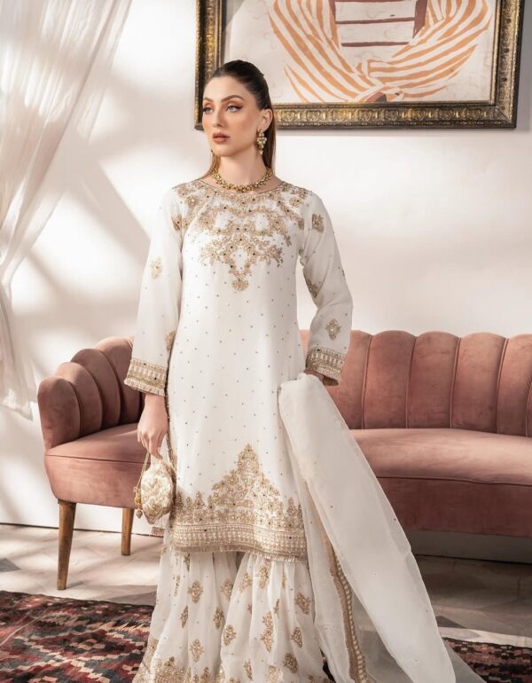 Regal Ivory Gold Sharara Ensemble – Luxe Reception Wear
