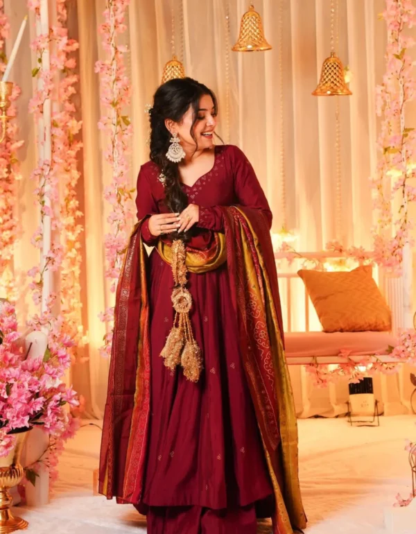 Regal Maroon Muslin Ensemble
