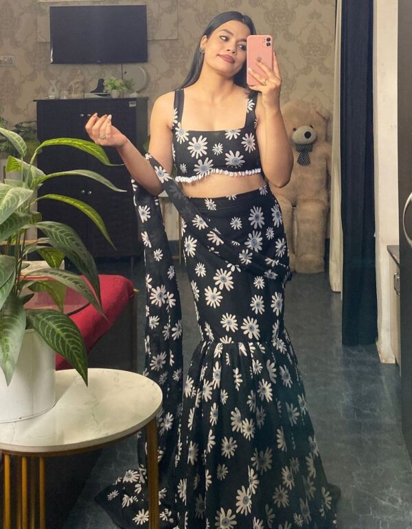 Regal Bloom Black Designer Lehenga Set