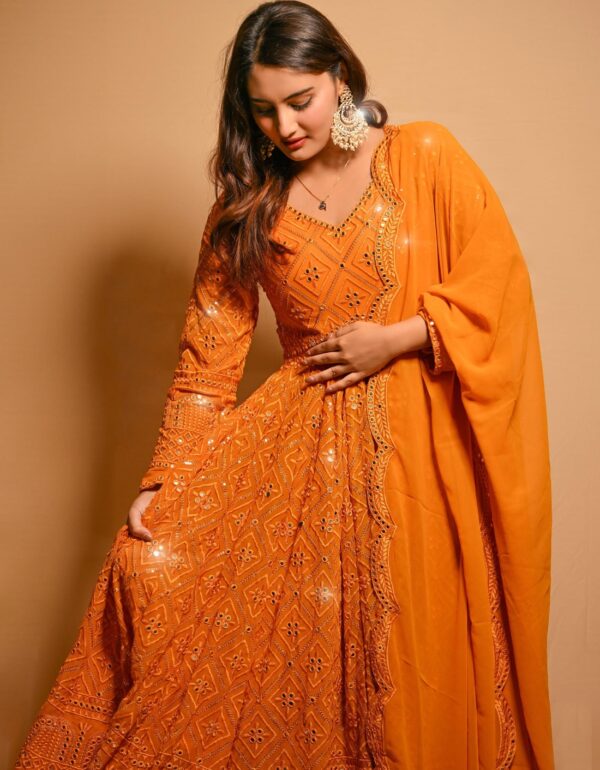 Regal Mustard Anarkali Suit Set with Mirror Luxe Touch