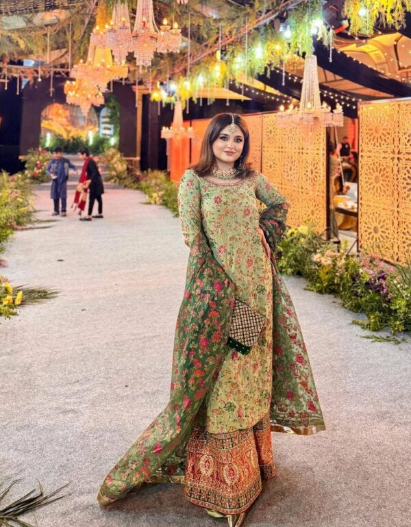Regal Mint & Crimson Mughal Embroidered Palazzo Set