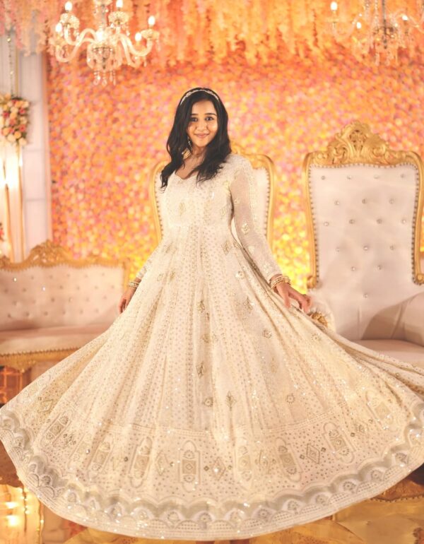 Ivory Luxe Anarkali Gown – Regal Embroidered Wedding Ensemble