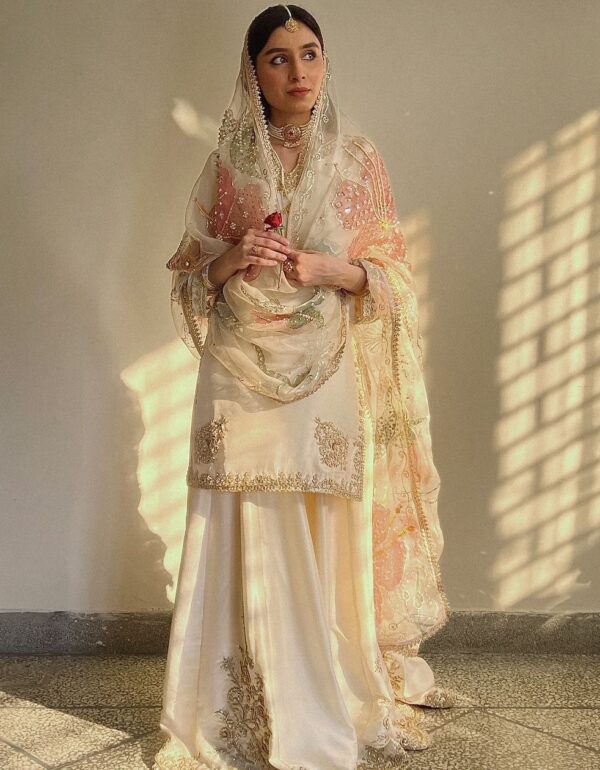 Regal Ivory Embroidered Gharara Set in Luxe Georgette