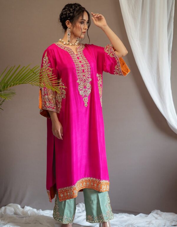 Fuchsia Luxe Attire: Kurta, Palazzo & Dupatta Set