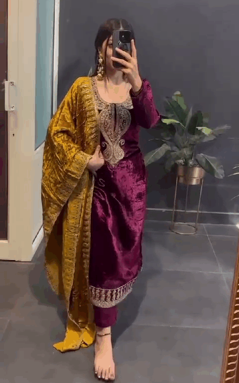 Regal Maroon Velvet Designer Ensemble