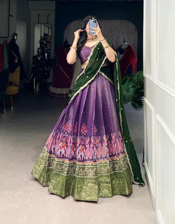 Traditional Multicolor Threadwork and Contrast Dupatta Banarasi Style Lehenga Choli