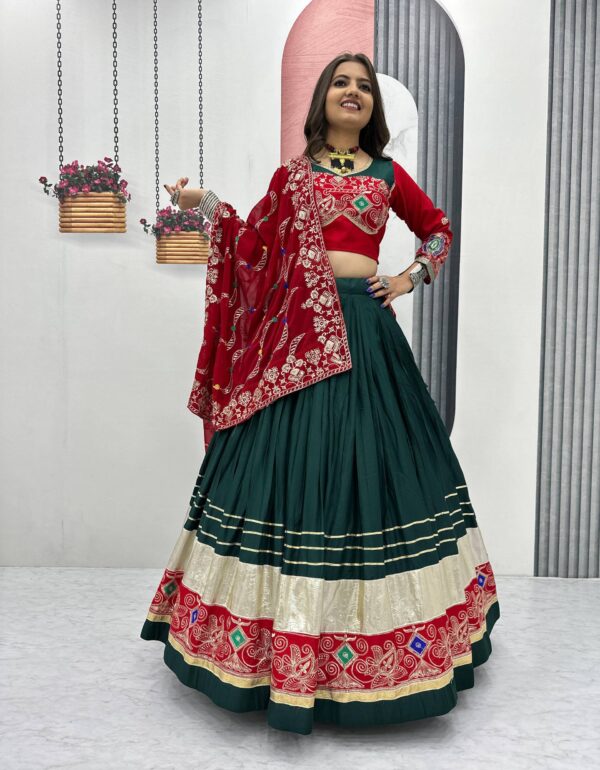 The Festival Muse Jewel Tones with Hand Embroidered Borders Navratri Lehenga Choli