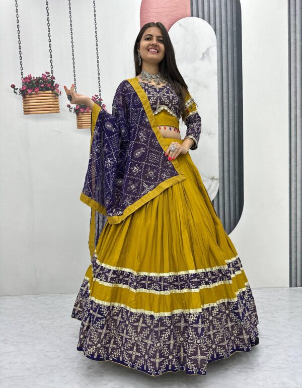 Gulban Mustard Kalidar Lehenga with Bandhani Blouse & Dupatta
