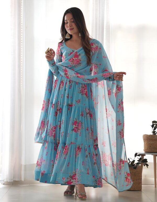 Elegant Floral Print Pure Fox Georgette Fabric Gown