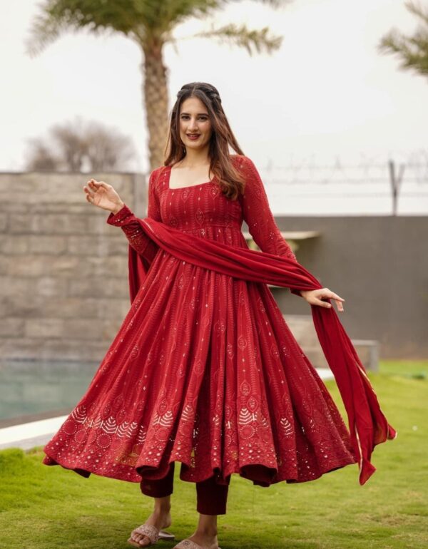 Maroon Embroidered Georgette Suit Set