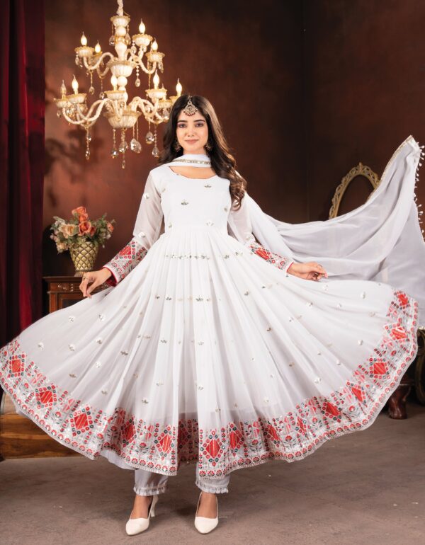 White Embroidered Festive Wear Anarkali Suit