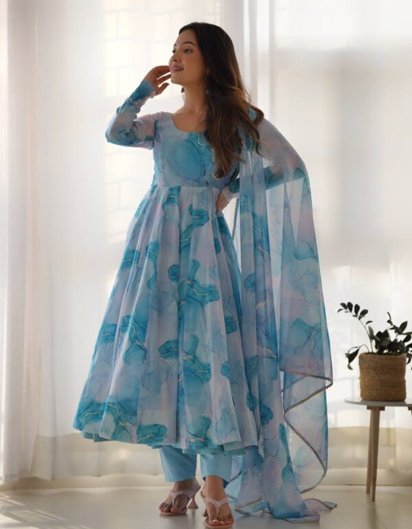 Ocean Mist Marble Print Serenity Anarkali Suit
