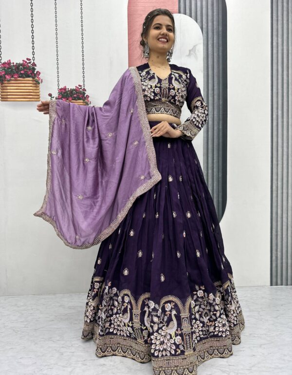 Deep Purple Peacock Designer Lehenga Choli