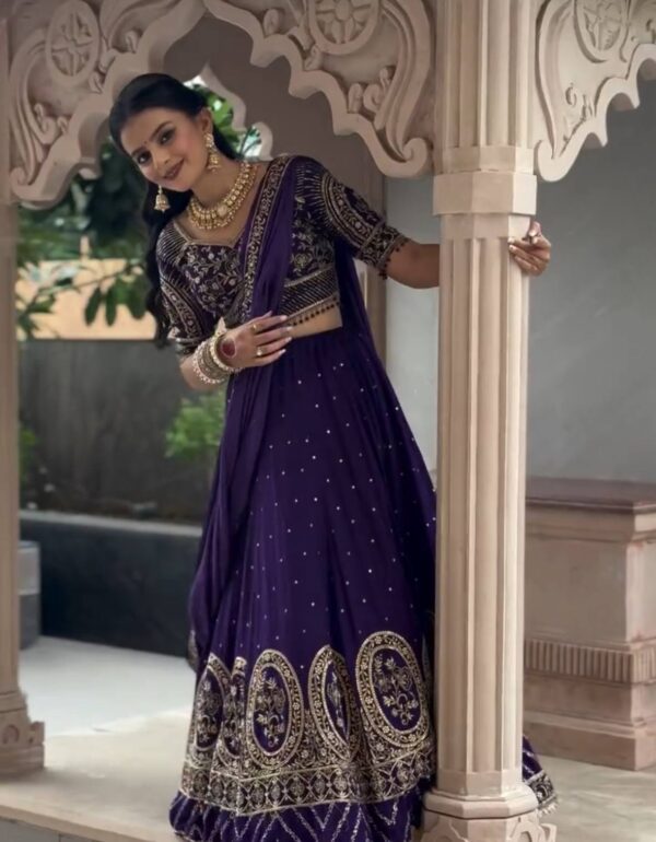 Lavish Orchid Golden Embroidery Silk Lehenga Choli