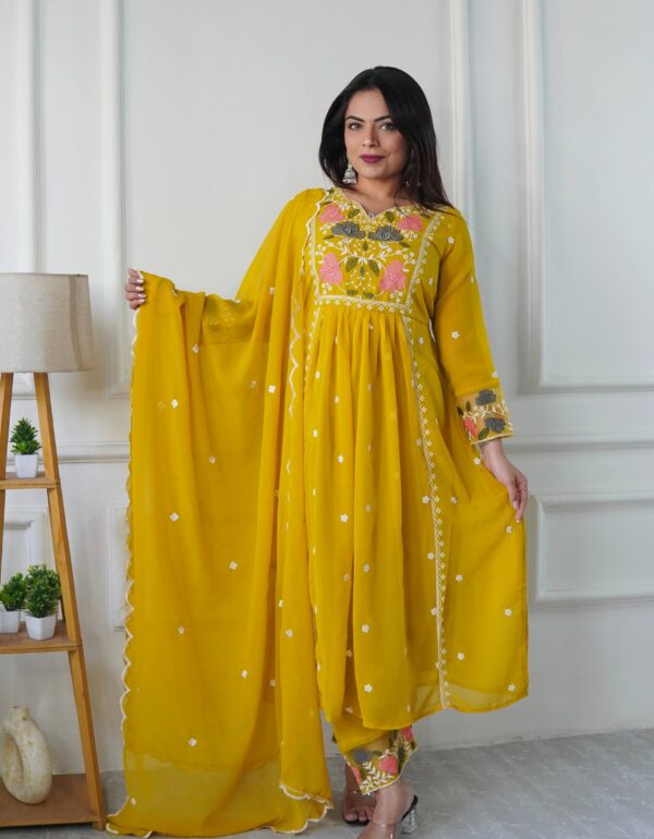 Ritika Mustard Bloom Heritage Anarkali Suit