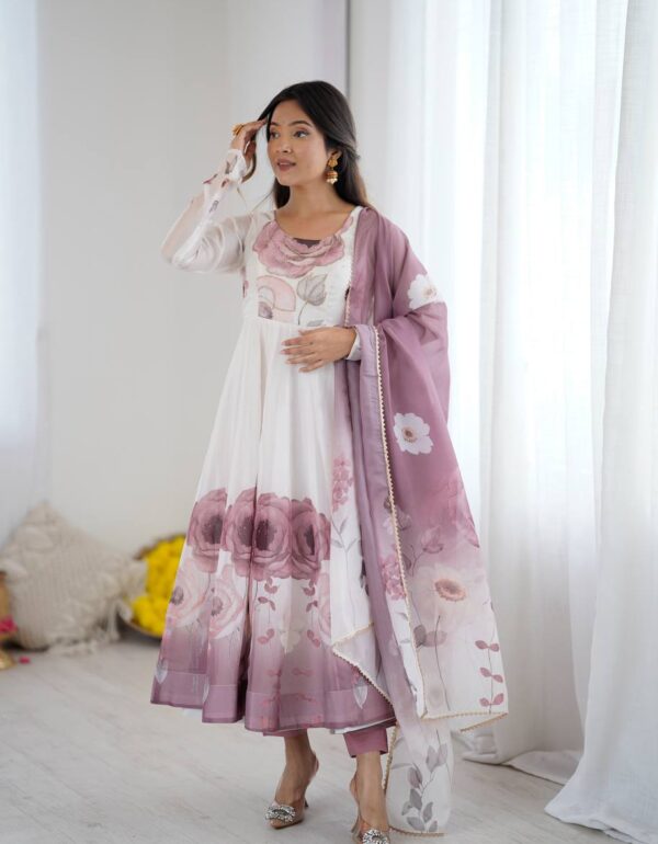 Ruhi Rose Mist Floral Printed Anarkali Gown