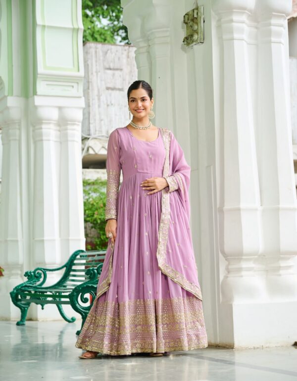 Surbhi Pastel Blue & Lavender Golden Embroidered  Anarkali Gown
