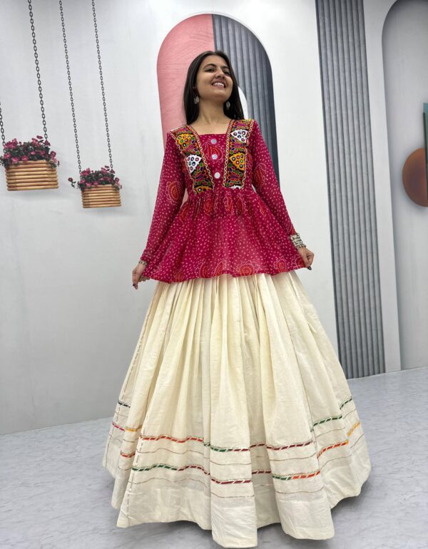 Khusi Mirrorwork Kurti Style Choli with Ivory Multicolor Borders Lehenga Choli