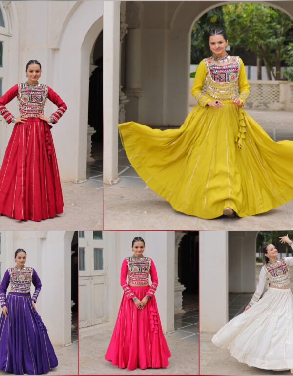 Nurvi Mirror-Work Lehenga Choli with Full Sleeve Embroidered Blouse