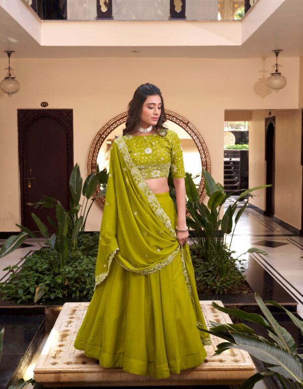 Mehfil-e-Husn: Lime Elegance Embroidered Lehenga Set