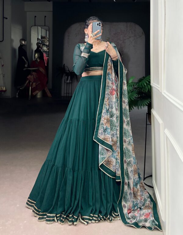 Rashika Dark Green Lehenga with Stylish Blouse and Digital Print Dupatta