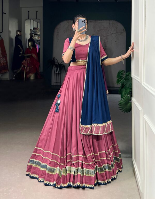 Kiyara Majestic Wine Hue Lehenga with Blue Dupatta