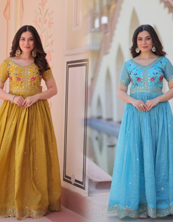 Royal Radiance: Mustard & Sky Blue Magic gown