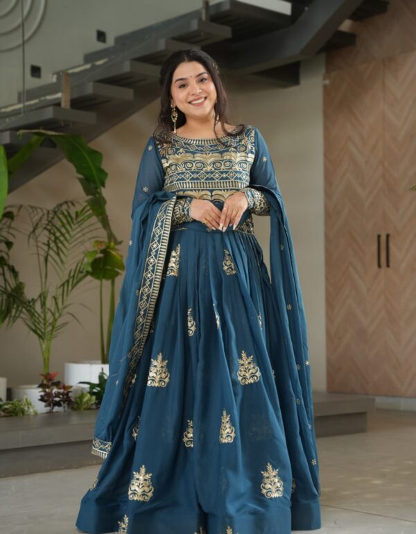 Hiyashvi Chinnon Fabric gown with Sequins-Multi And Embroidered Work Anarkali Gown