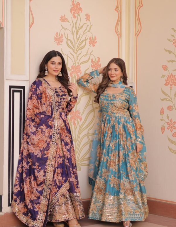 Ruhi Russian Silk Rich  Digital Print With Embroidered Sequins Work Gown