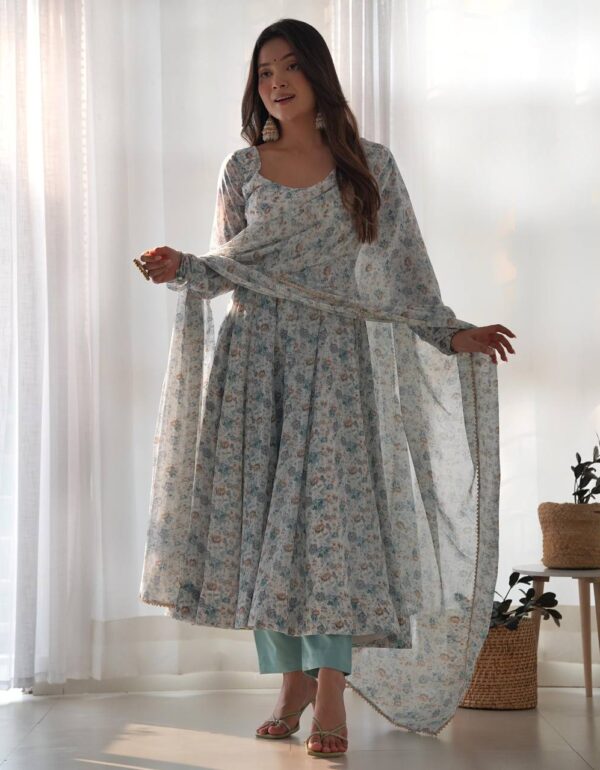 Pure Orange Chiffon Floral Print Fully Flair Anarkali