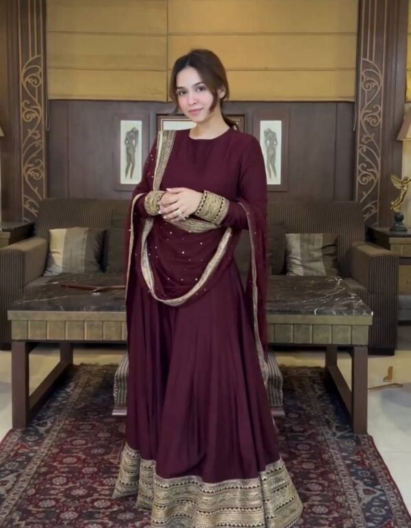 Maroon Colour Embroidered Gown Set
