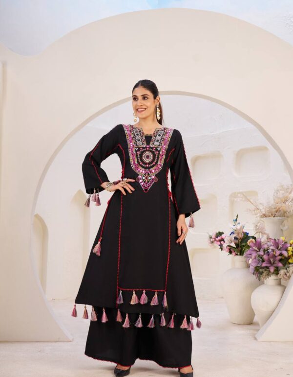 Rishika Pure  Cottan Mirror Tassel Co-ord Set