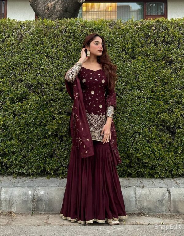 Mirzaa Brown Designer Party Wear Sharara