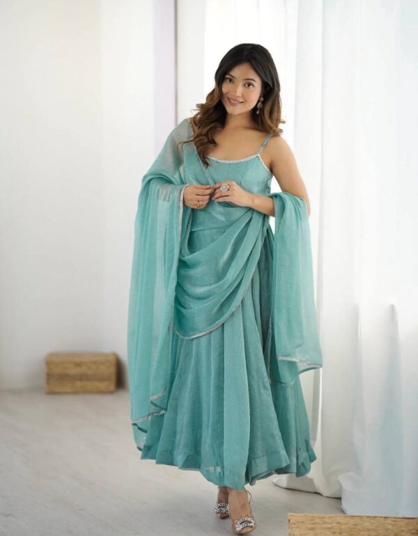 Mint Grace Silk Anarkali Set