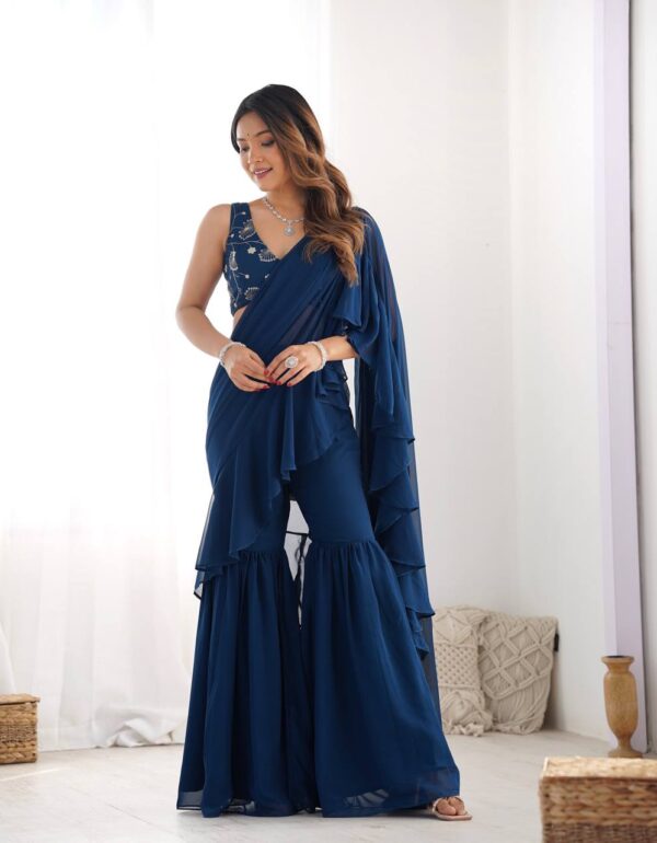 Stylish Party Wear Ruffle Saree Pant Set