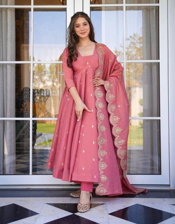 Rose Blush Embroidered Anarkali Set – Elegant Party Ensemble