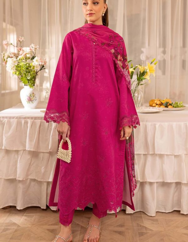 Fuchsia Pink Embroidered Lawn Suit with Dupatta