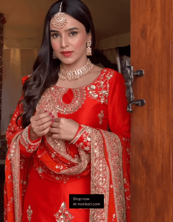 Festive Orange Anarkali Suit with Golden Dupatta