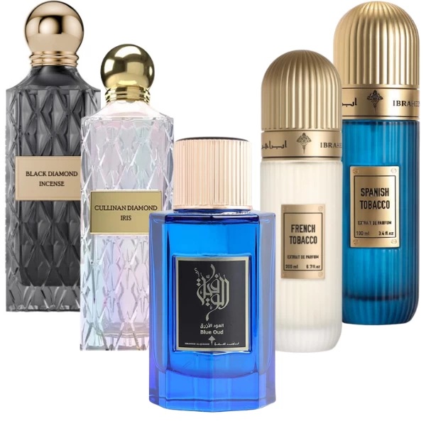 Decant/Sample Best From Ibraheem Al Qurashi Pack Blue Oud, Cullinan Diamond Iris, Black Diamond Incense French Tobacco, Spanish Tobacco 10mlX5