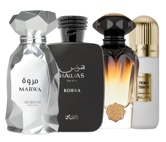 Decant/Sample Feel of Imagination Pack (Arabiyat Prestige Marwa, Rasasi Hawas Kobra, Albait Aldimashqi Imagination & Ibraq French Tobacco) For Men 10mlX4